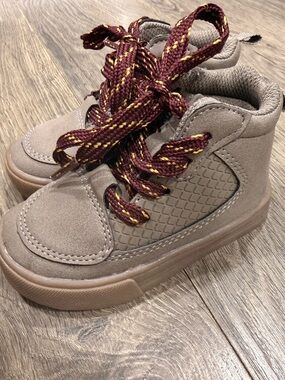 OshKosh B'gosh Taupe High-Top Sneakers with Maroon & Yellow Accented Laces